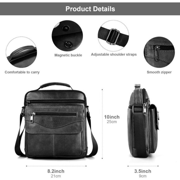 💫 Coscooa Leather Crossbody Bag Men Brown Messenger Satchel Travel Shoulder Bag - Picture 3 of 6